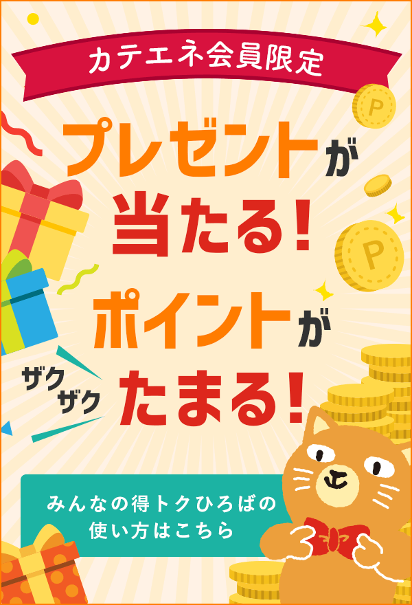 カテエネ会員限定 プレゼントが当たる、ポイントがザクザクたまる！